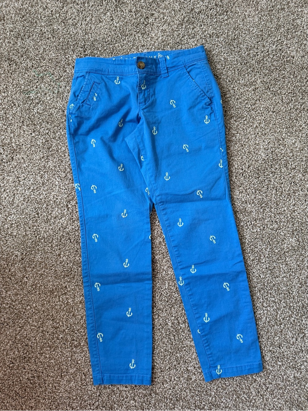 Old Navy Bright Blue Ankle Pants with White Anchor Embroidery